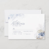 Blue watercolor coral & seashells beach wedding RSVP card (Front)