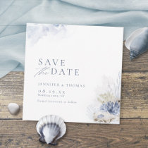 Blue watercolor coral &amp; seashells beach wedding save the date