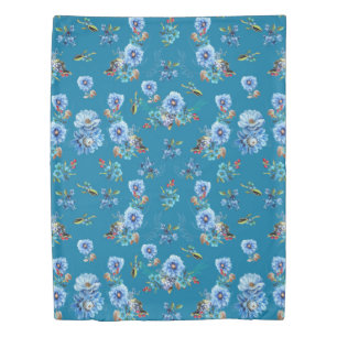 Blue Watercolor Corn Flower Running Pattern Duvet Cover