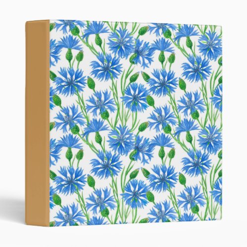 Blue watercolor cornflowers wild flowers on white binder