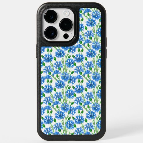 Blue watercolor cornflowers wild flowers on white OtterBox iPhone 14 pro max case
