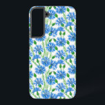 Blue watercolor cornflowers, wild flowers on white samsung galaxy s22  case<br><div class="desc">Cornflowers painted with watercolors on paper then pattern done in Photoshop.</div>