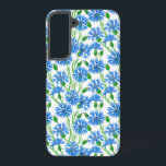 Blue watercolor cornflowers, wild flowers on white samsung galaxy s22  case<br><div class="desc">Cornflowers painted with watercolors on paper then pattern done in Photoshop.</div>