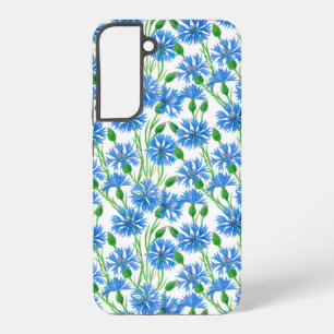 Blue watercolor cornflowers, wild flowers on white samsung galaxy s22+ case