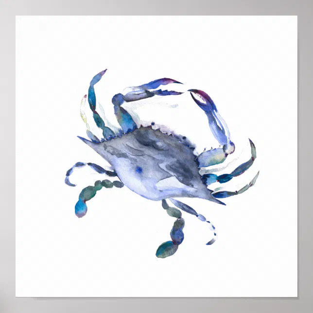 Blue Watercolor Crab Poster | Zazzle