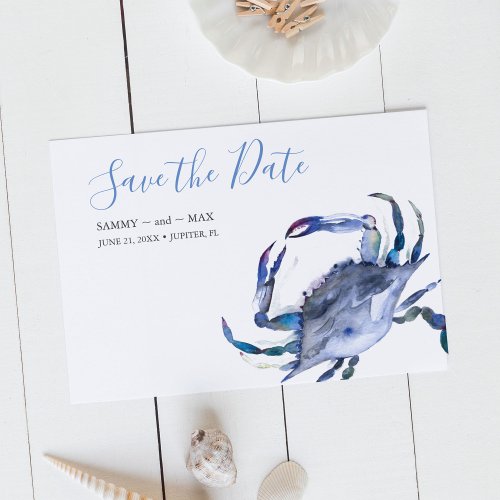 Blue Watercolor Crab Save the Date