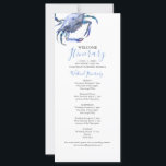 Blue Watercolor Crab Wedding Itinerary<br><div class="desc">Welcome your guest with this coastal style wedding itinerary. This weekend planner features a replica of my original watercolor crab in shades of blue. Your details are set in an elegant hand lettered script and sans serif typography. Perfect for beach, Cape Cod and Maryland weddings. To see more visit my...</div>