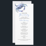 Blue Watercolor Crab Wedding Itinerary<br><div class="desc">Welcome your guest with this coastal style wedding itinerary. This weekend planner features a replica of my original watercolor crab in shades of blue. Your details are set in an elegant hand lettered script and sans serif typography. Perfect for beach, Cape Cod and Maryland weddings. To see more visit my...</div>