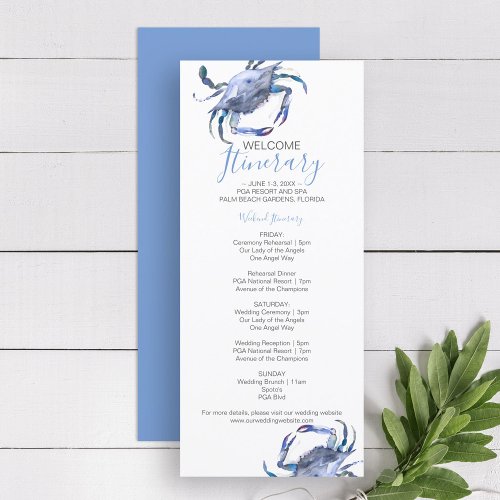 Blue Watercolor Crab Wedding Itinerary