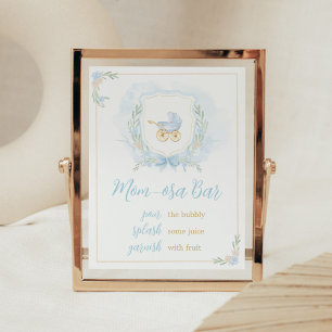 Blue Watercolor Crest Baby Shower Mom Osa Bar Poster