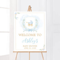 Blue Watercolor Crest Baby Shower Welcome