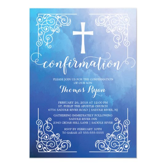 Blue Watercolor Cross Confirmation Invitation | Zazzle.com