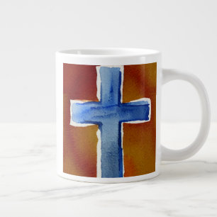 Blue Watercolor Cross Giant Coffee Mug
