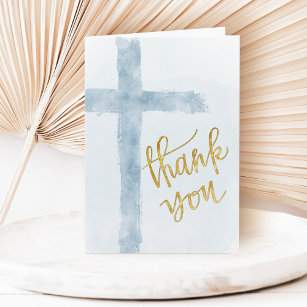 blue watercolor Cross Thank you Card