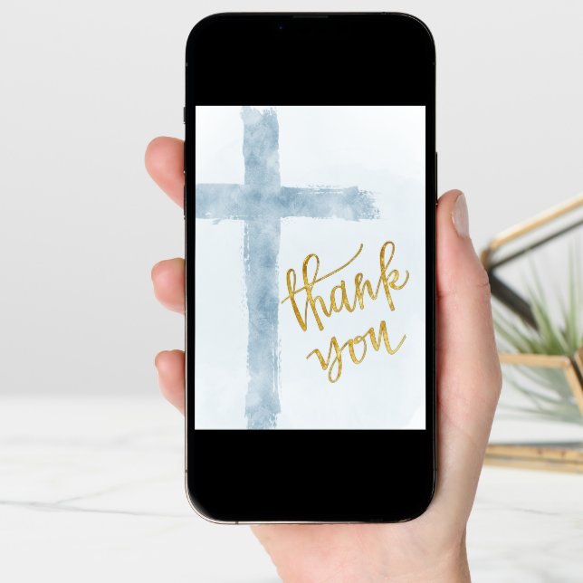 blue watercolor Cross Thank you Card (Front Digital)