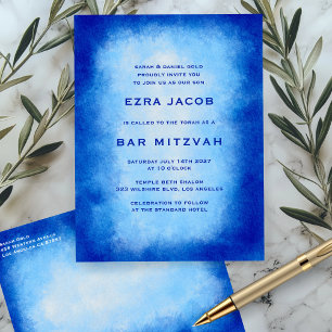 Blue Watercolor Custom  Bar Bat Mitzvah Postcard