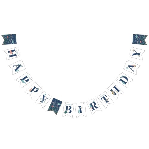 Blue Watercolor Cute 1st Baby Boy Happy Birthday Bunting Flags