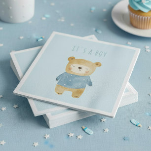 Blue Watercolor cute bear it's a boy Napkins