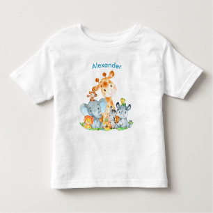 Blue Watercolor Cute Safari Jungle Animals Toddler T-shirt