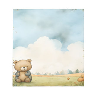 Blue Watercolor Cute Teddy Bear Notepad
