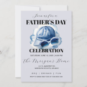 Blue Watercolor Dad's Hat and Sunglasses Invitation