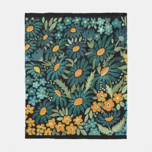 Blue watercolor daisies fleece blanket