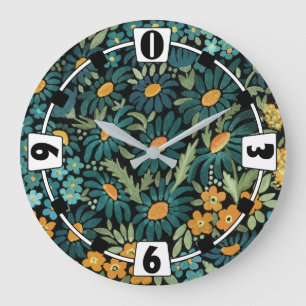 Blue watercolor daisies large clock