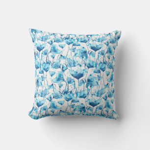 Blue Watercolor Daisies Throw Pillow