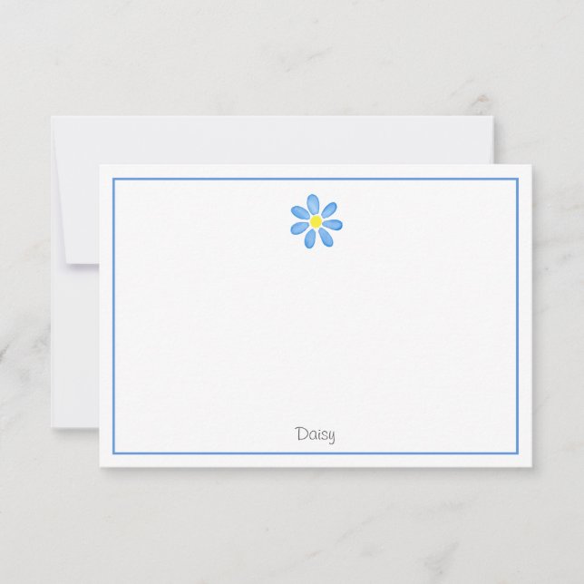 Blue Watercolor Daisy Note Card (Front)
