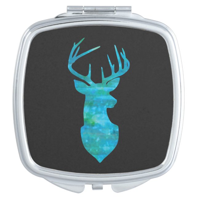 Blue Watercolor Deer Silhouette Compact Mirror (Front)