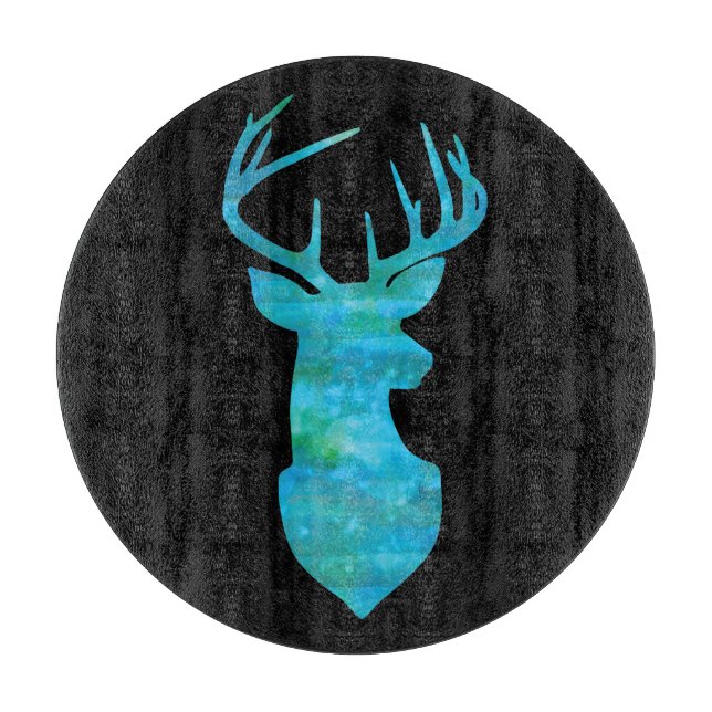 Blue Watercolor Deer Silhouette Cutting Board (Front)