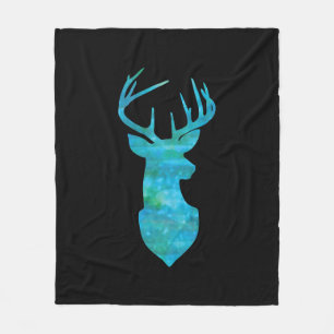 Blue Watercolor Deer Silhouette Fleece Blanket