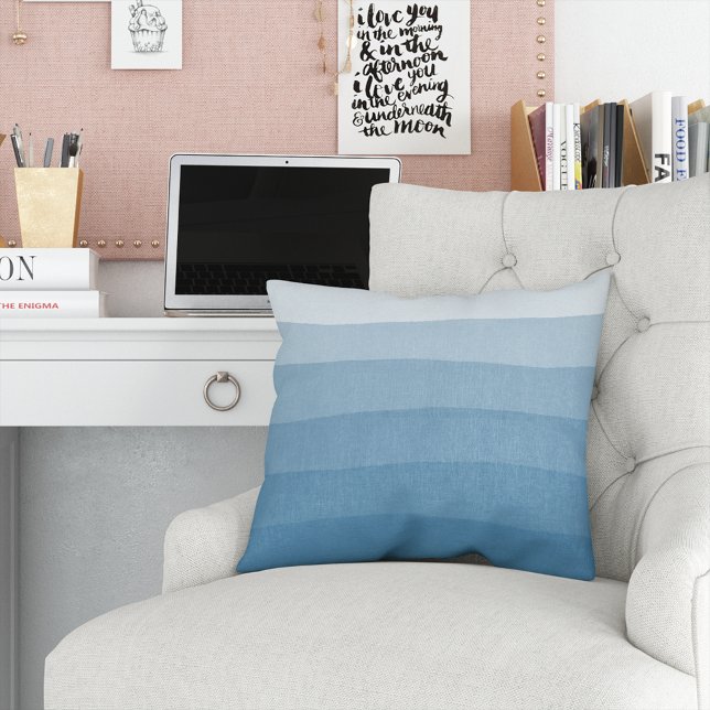 Blue Watercolor Dip Dye Gradient Stripe Throw Pillow (Creator Uploaded)