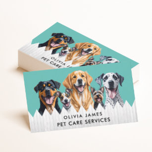 Blue Watercolor Dog Care Services Walking Sitting Business Card