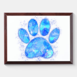 Blue Watercolor Dog Paw Print Award Plaque