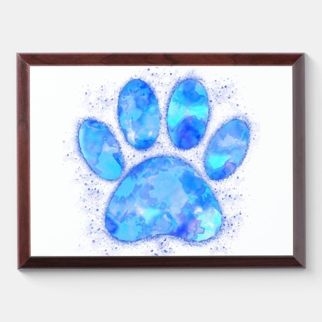 Blue Watercolor Dog Paw Print Award Plaque (Horizontal)