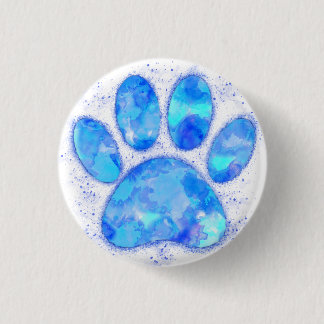 Blue Watercolor Dog Paw Print Button