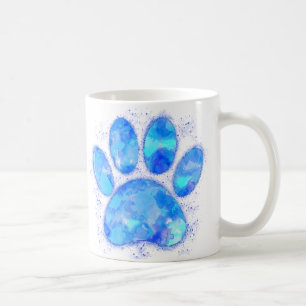 Blue Watercolor Dog Paw Print Coffee Mug