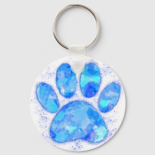 Blue Watercolor Dog Paw Print Keychain