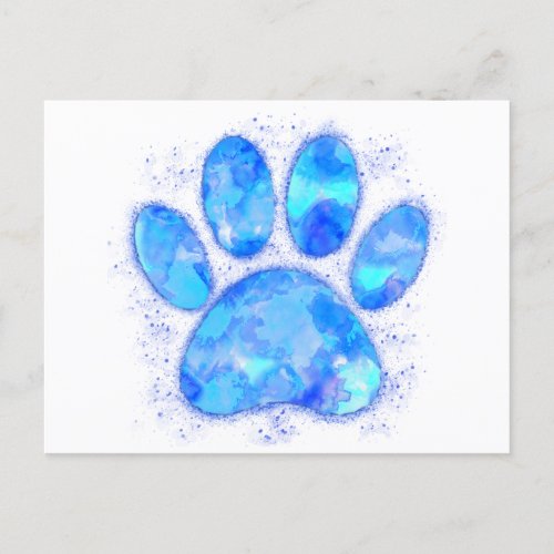 Blue Watercolor Dog Paw Print Postcard