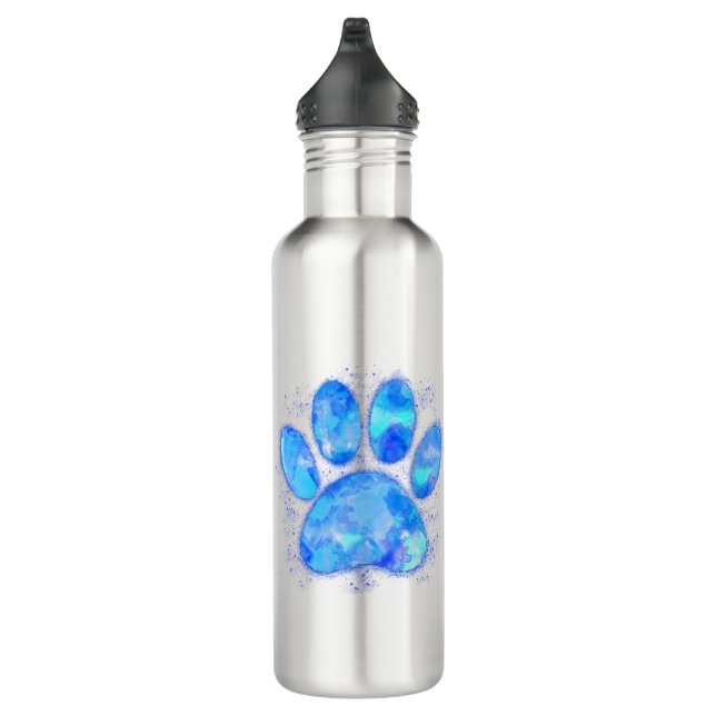 Blue Watercolor Dog Paw Print Stainless Steel Water Bottle (Right)