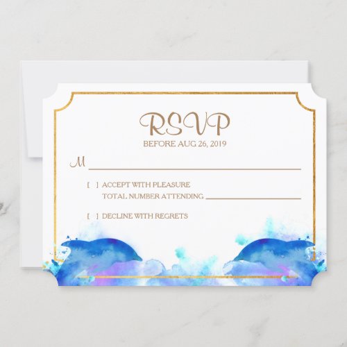 Blue Watercolor Dolphin RSVP Card