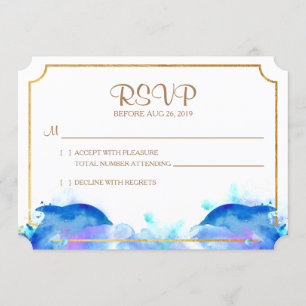 Blue Watercolor Dolphin RSVP Card