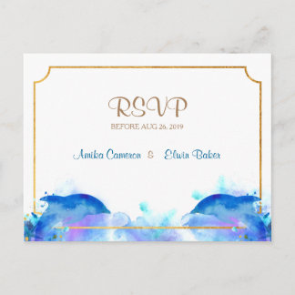 Blue Watercolor Dolphin RSVP Postard Invitation Postcard