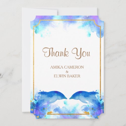 Blue Watercolor Dolphin Thank You Card