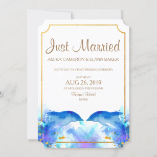 Blue Watercolor Dolphin Wedding Announcements Card