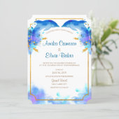 Blue Watercolor Dolphin Wedding Invitation Card (Standing Front)