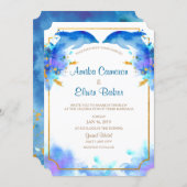 Blue Watercolor Dolphin Wedding Invitation Card (Front/Back)