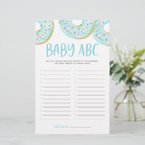 Blue Watercolor Donuts Baby ABC Baby Shower Game
