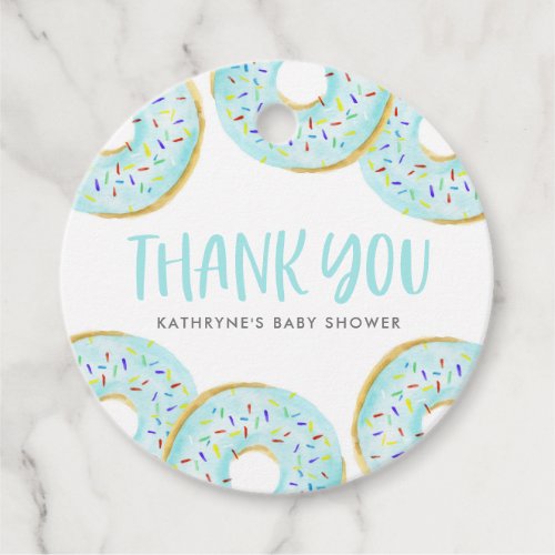 Blue Watercolor Donuts Baby Shower Thank You Favor Tags
